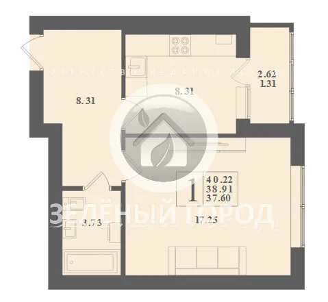 1-комнатная квартира 40.22 кв.м. Заостровье п., Старшего Лейтенанта Пуртова ул., 2