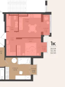 1-комнатная квартира 34.5 кв.м. Вишневое п., Центральная ул., 1, к 1 (фото 2 из 6)