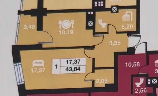 1-комнатная квартира 45.5 кв.м. Калининград г., Гайдара ул., 90 (фото 20 из 20)