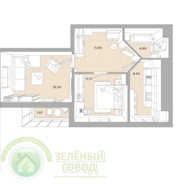 2-комнатная квартира 55 кв. м Светлогорск, Молодёжная улица